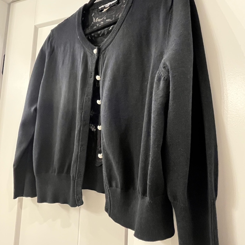 Karl Lagerfeld Black Cardigan with Lace Detail - Picture 8 of 8
